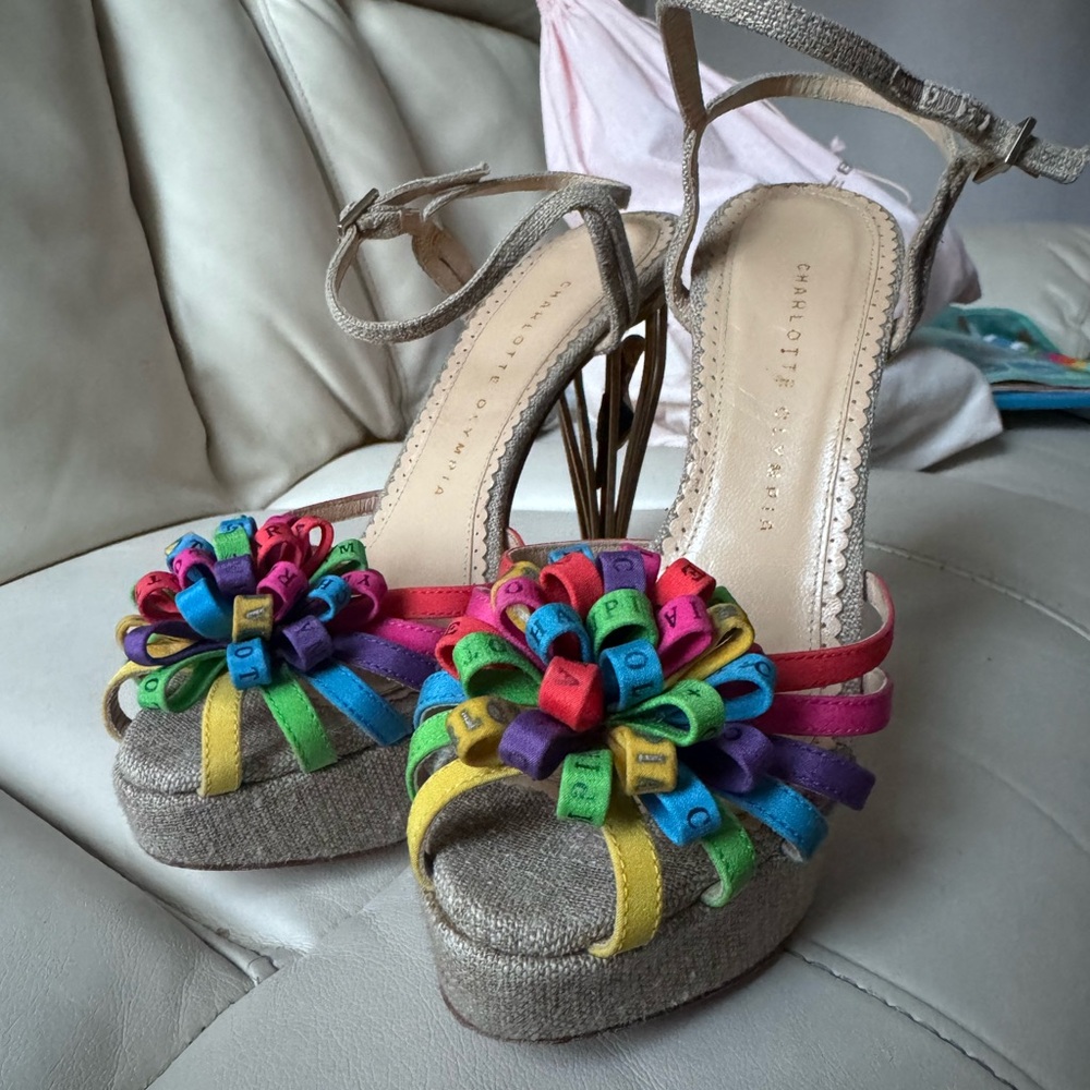 Charlotte Olympia Red and Pink Heels with Playful Design